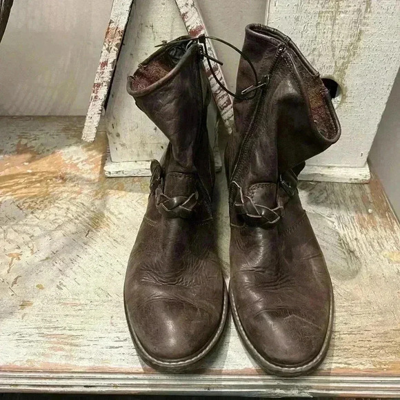Paul Green Womens Biker boots Brown leather Size 8 - Picture 2 of 7